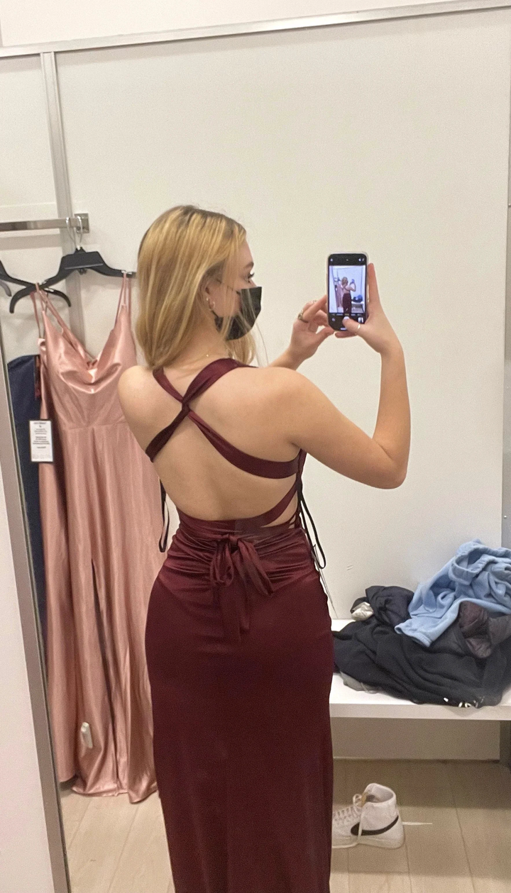 Strappy-Back Satin Evening Gown Charming Formal Gown Y2927 by simplepromdress