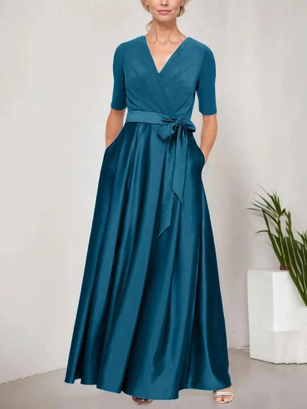Surplice Neckline Ballgown with Full Satin Skirt &amp; Jersey Bodice by Dreamylily