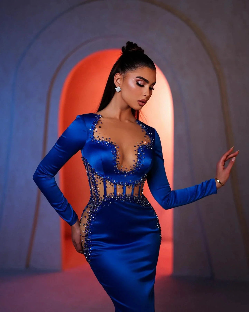 Amazing Mermaid Strapless Long Sleeve Beading Satin Prom Dresses by misshow.com