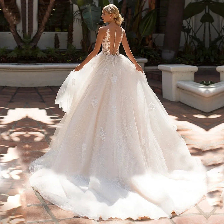 Appliques Vestido De Noiva Deep V-neck Backless Vestidos De Novia Sleeveless Wedding Dresses Lace Robe De Mariée by payinti