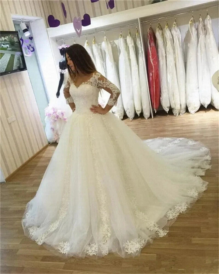 Appliques Vestido De Noiva Sexy V-Neck Arabic Wedding Dress 2023 Lace Skirt Plus Size Robe De Marie by payinti