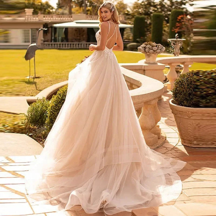 Appliques Vestido De Noiva Sexy V-neck Vestidos De Novia Spaghetti Straps Wedding Dresses Lace Robe De Mariée by payinti