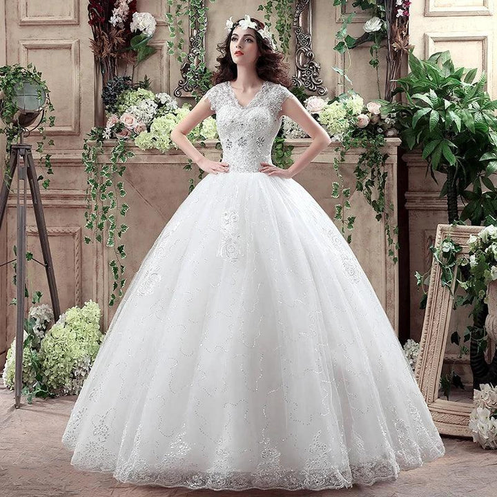 Applqiues Vestido De Noiva Cap Sleeve Wedding Dresses V-neck Vestidos De Novia by payinti