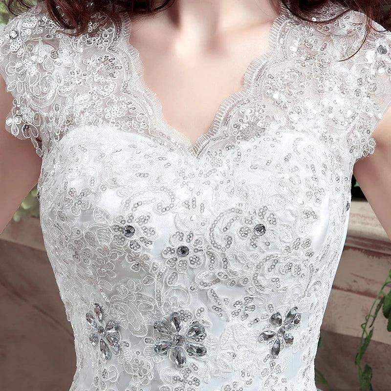 Applqiues Vestido De Noiva Cap Sleeve Wedding Dresses V-neck Vestidos De Novia by payinti