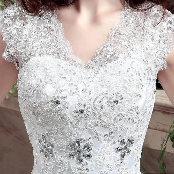 Applqiues Vestido De Noiva Cap Sleeve Wedding Dresses V-neck Vestidos De Novia by payinti