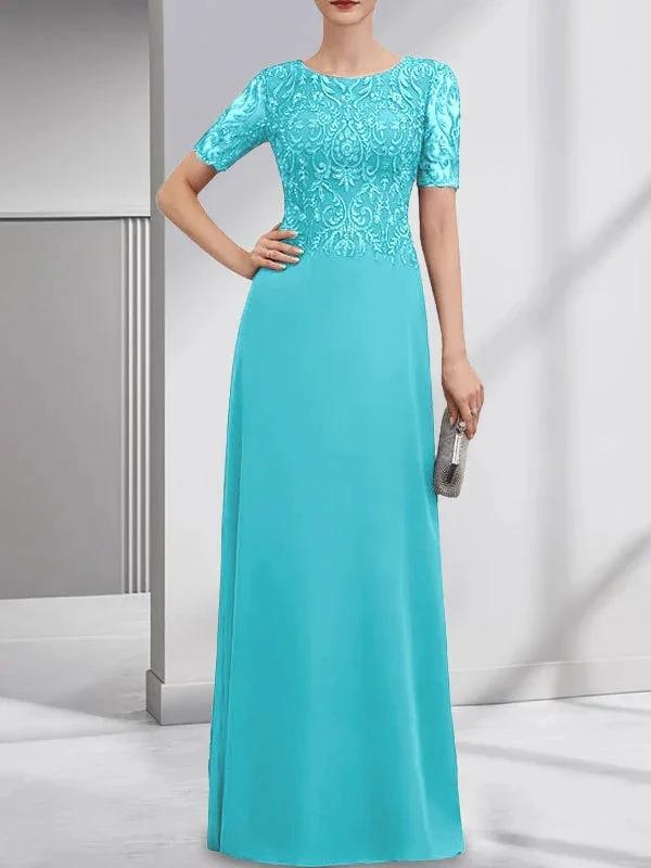 A-line Scoop Floor-Length Lace Chiffon Mother of the Bride Dress With Sequins by Dreamylily