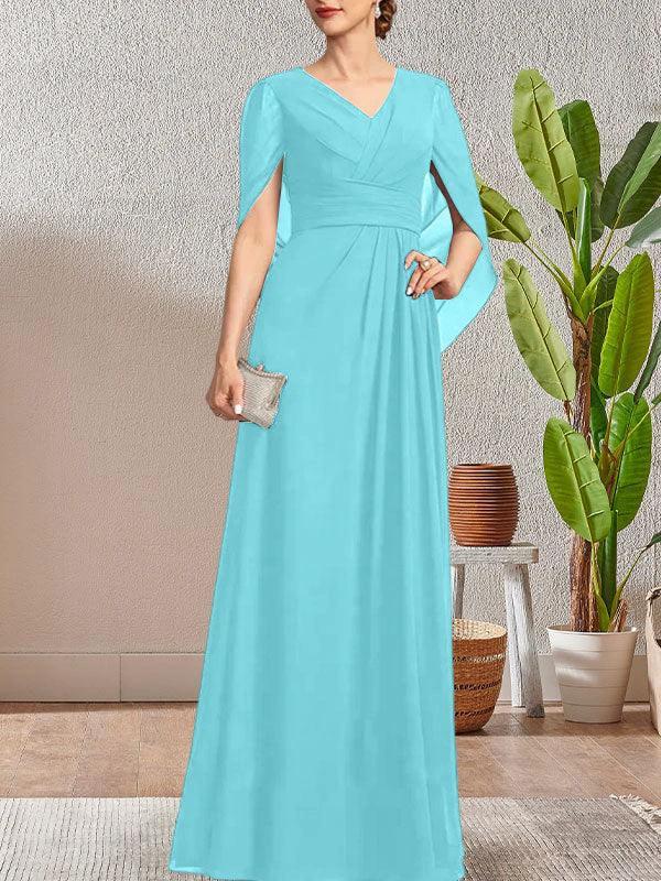 Dark Navy A-Line V-Neck Long Mother of Bride Dress by Dreamylily