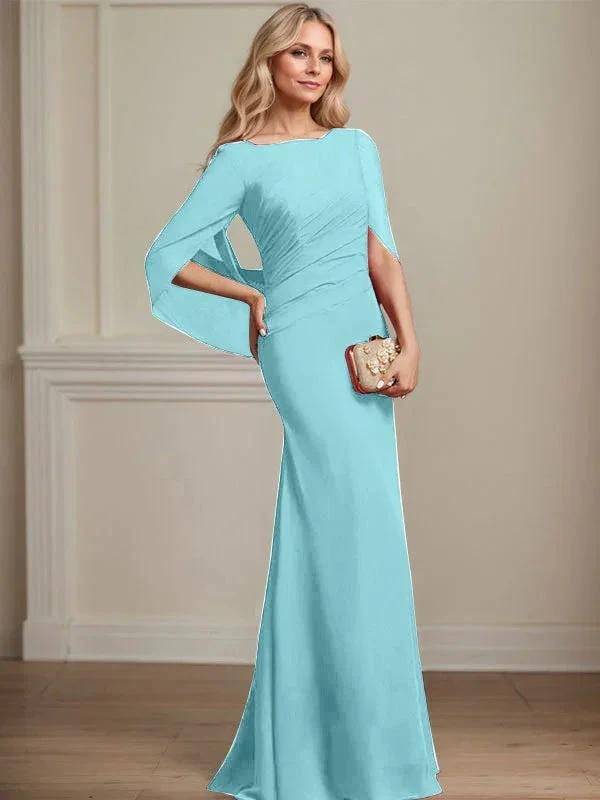 Trumpet/Mermaid Boat Neck Floor-Length Chiffon Mother of the Bride Dress With Pleated by Dreamylily