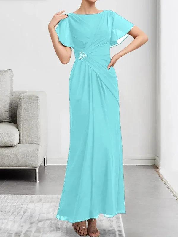 A-line Scoop Illusion Tea-Length Chiffon Lace Mother of the Bride Dress With Beading Sequins by Dreamylily