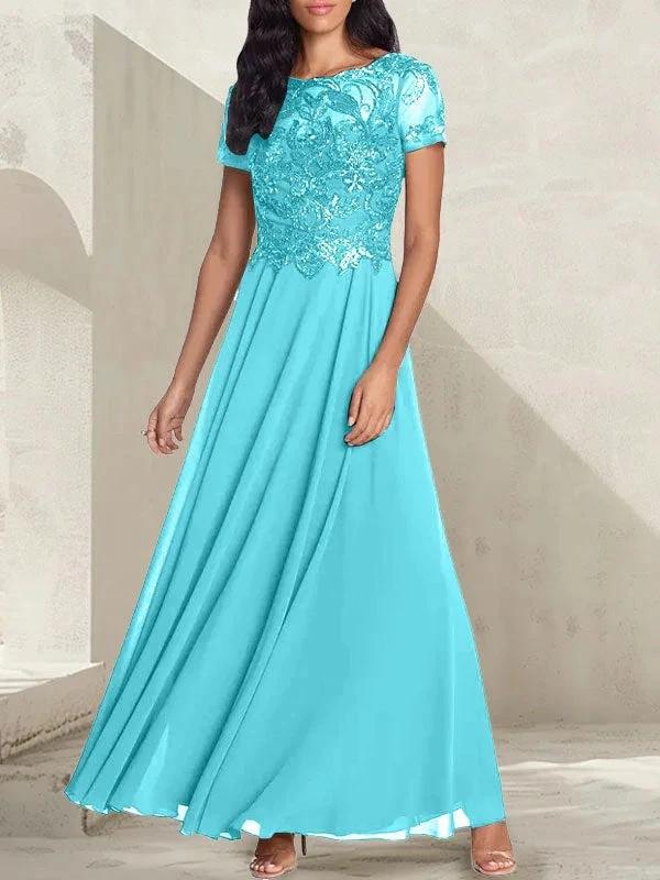 Charcoal Grey A-Line Scoop Long Mother of the Bride Dress With Beadings by Dreamylily