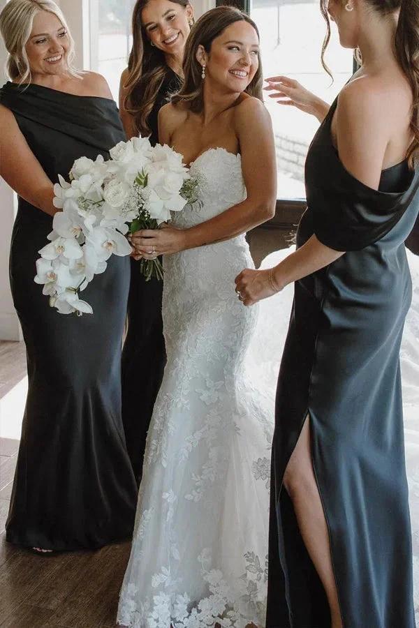 Asymmetrical Ruffle One Shoulder Bridesmaid Dresses with Slit BD141 by pgmdress