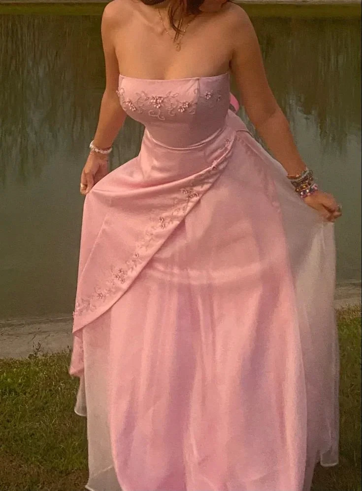 Pink Strapless Beaded Prom Dress Evening Dress Y7743 by simplepromdress