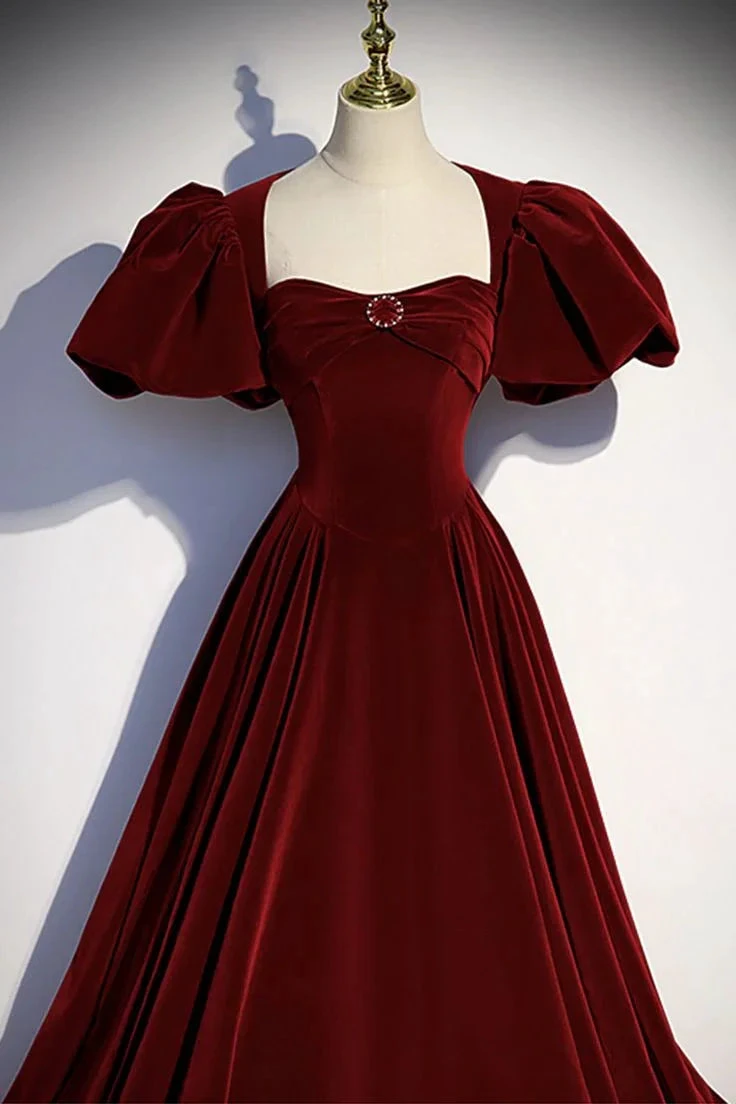Burgundy velvet long prom dress evening dress Y6348 by simplepromdress