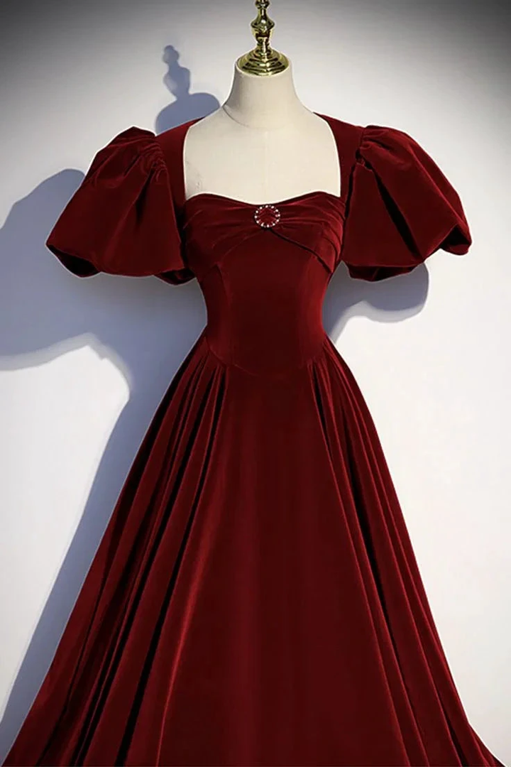 Burgundy velvet long prom dress evening dress Y6348 by simplepromdress