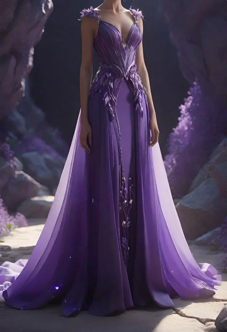 Classy Purple Chiffon Applique Sheath Evening Dress Long Prom Dress Y8316 by simplepromdress