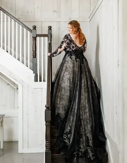 Glamorous Black Lace Wedding Dress,Gothic Bridal Gown Y7353 by simplepromdress
