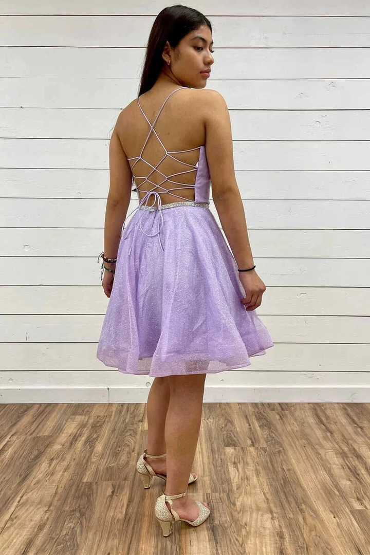 A-Line Lavender Plunge V Short Homecoming Dress Y931 by simplepromdress