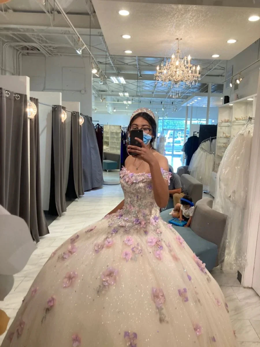 Glitter Off The Shoulder Ball Gown,Sweet 16 Dress with Flowers Y2266 by simplepromdress