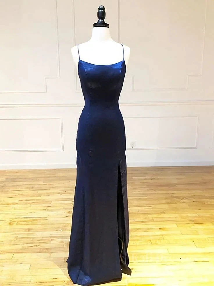 Backless Dark Navy Blue Long Prom Dresses Dark Navy Blue Formal Graduation Evening Dresses Y7432 by simplepromdress