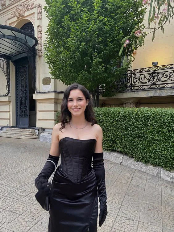 Charming Black Strapless Sheath Prom Dress With Split Black Evening Dress Y6385 by simplepromdress