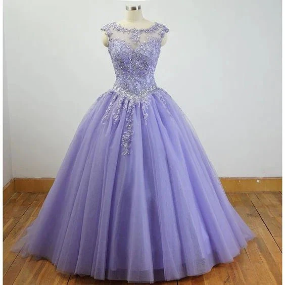 Gorgeous Cap Sleeves Lavender Ball Gown Quinceanera Dresses Lace Appliqued Sweet 16 Dress Y7341 by simplepromdress