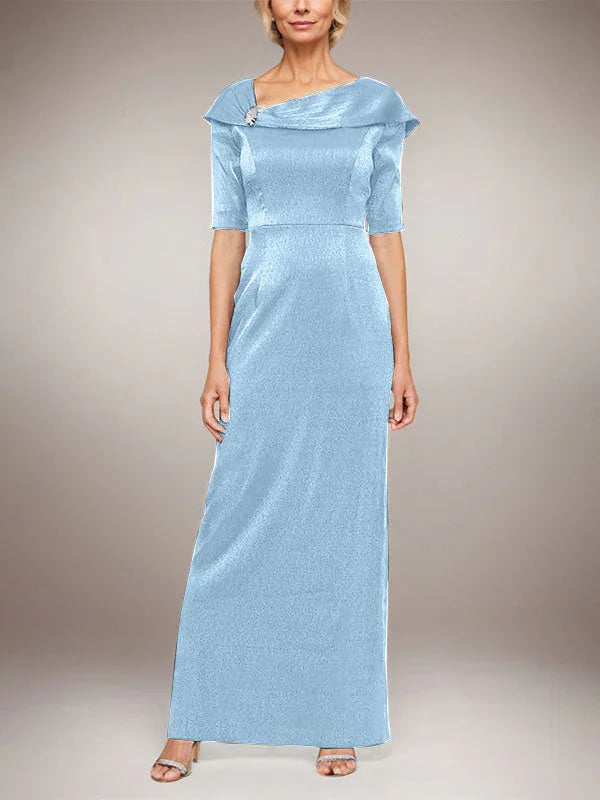 Long Shimmer Column Dress with Foldover Cuff L-Neckline and Elbow Sleeves by Dreamylily