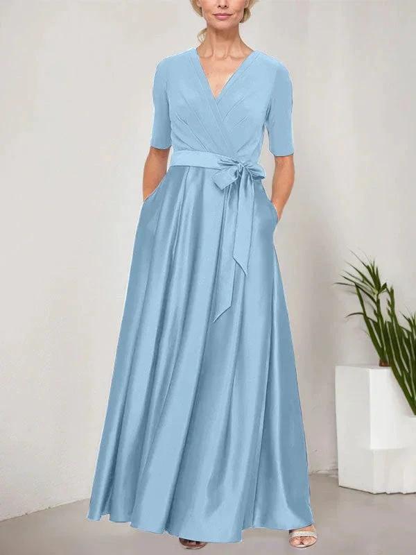 Surplice Neckline Ballgown with Full Satin Skirt &amp; Jersey Bodice by Dreamylily