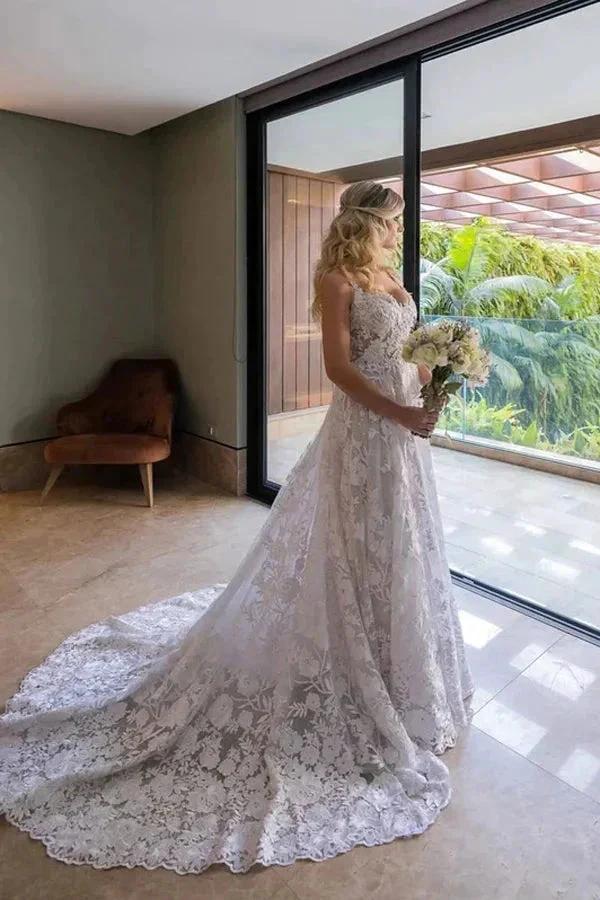 Ball Gown Lace White Wedding Dress With Detachable Long Sleeves WD644 by pgmdress