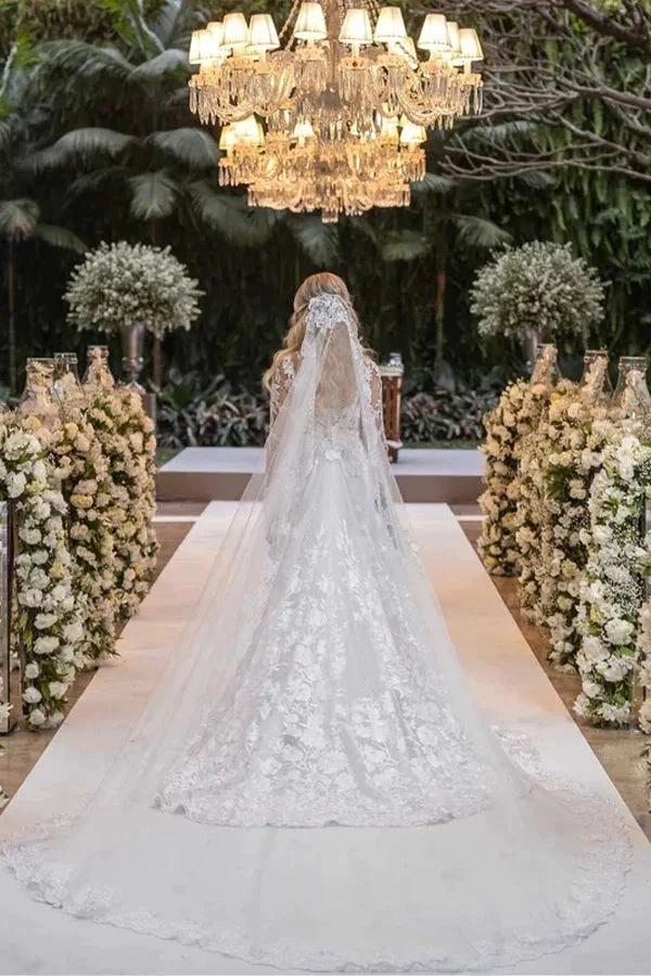 Ball Gown Lace White Wedding Dress With Detachable Long Sleeves WD644 by pgmdress