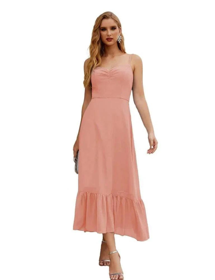 Numbersea Spaghetti Strap Chiffon Bridesmaid Dress Ankle Length Formal A Line Cocktail Party Homecoming Dress for Juniors SEA28028 by numbersea