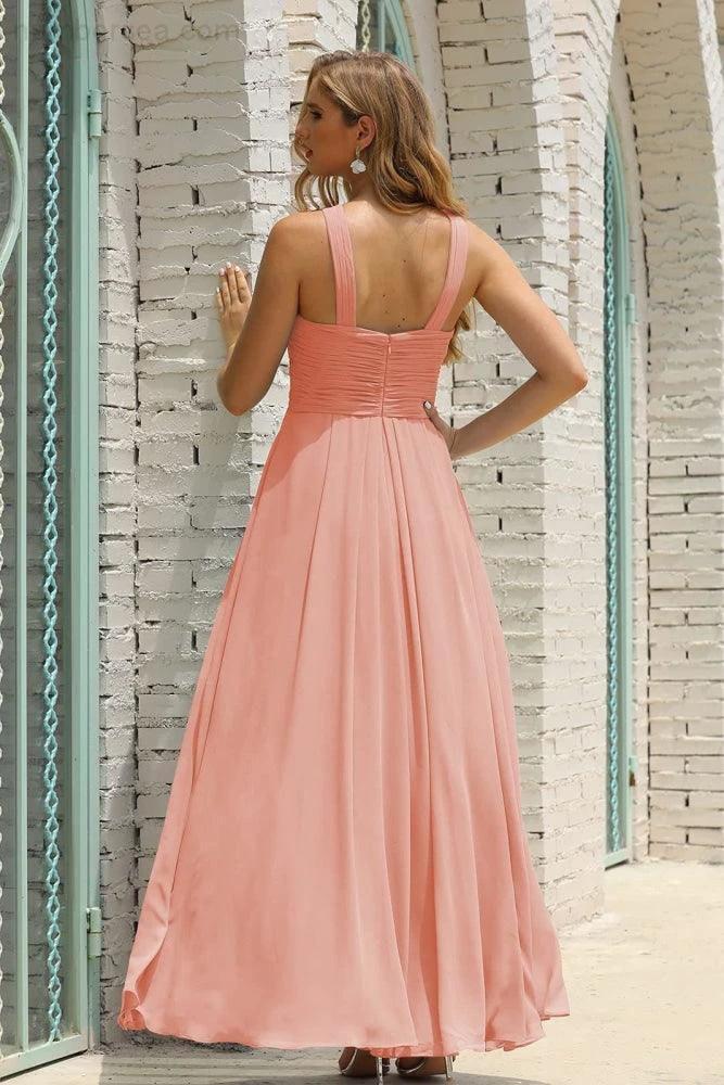 Numbersea Women Halter Chiffon Bridesmaid Dress A-line Long Formal Prom Gown SEA28015 by numbersea