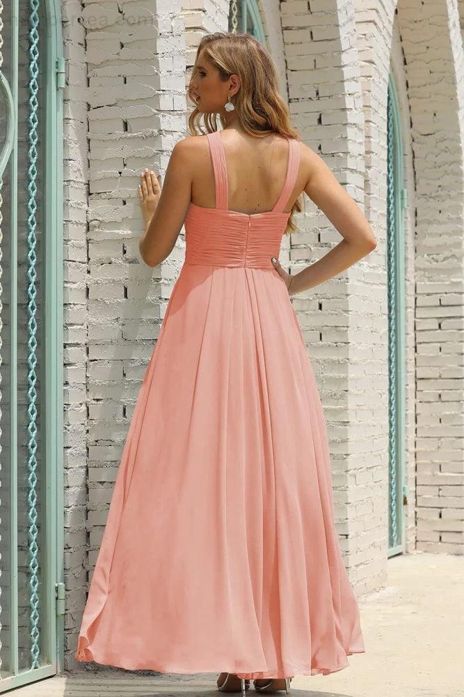 Numbersea Women Halter Chiffon Bridesmaid Dress A-line Long Formal Prom Gown SEA28015 by numbersea
