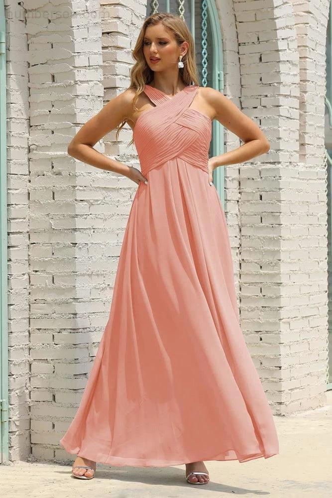 Numbersea Women Halter Chiffon Bridesmaid Dress A-line Long Formal Prom Gown SEA28015 by numbersea