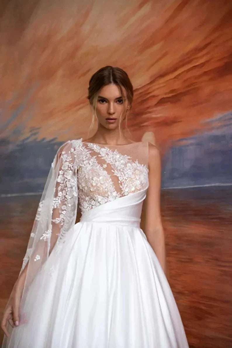 Beautiful Gorgeous Lace Sweetheart Fluffy Mopping Wedding Dresses Long Sleeves Bridal Gowns Backless Appliques Sweep Train Beach by payinti