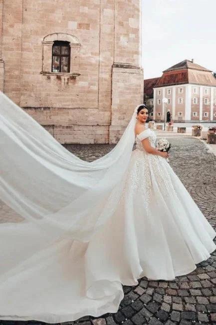 Beautiful Long A-Line Off-the-shoulder Sleeveless Wedding Dresses with Lace by misshow.com