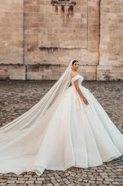 Beautiful Long A-Line Off-the-shoulder Sleeveless Wedding Dresses with Lace by misshow.com