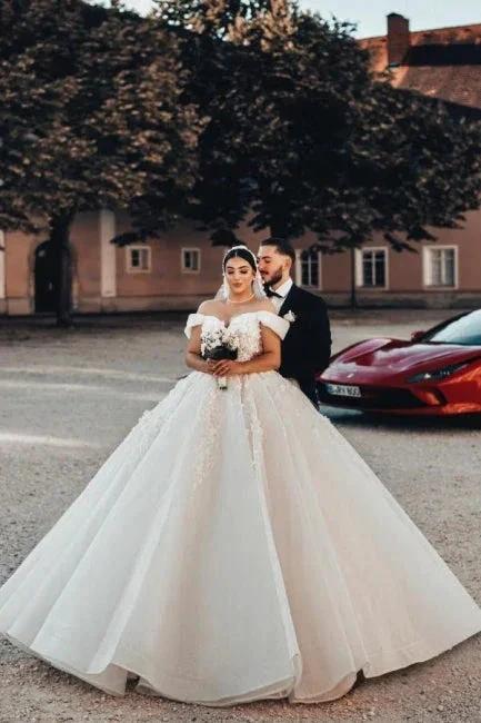 Beautiful Long A-Line Off-the-shoulder Sleeveless Wedding Dresses with Lace by misshow.com