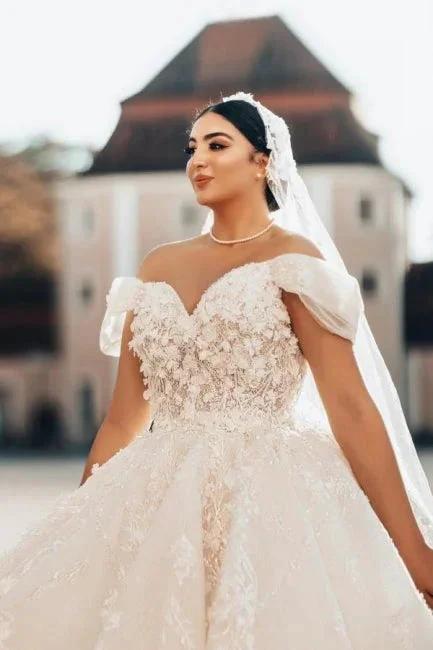 Beautiful Long A-Line Off-the-shoulder Sleeveless Wedding Dresses with Lace by misshow.com