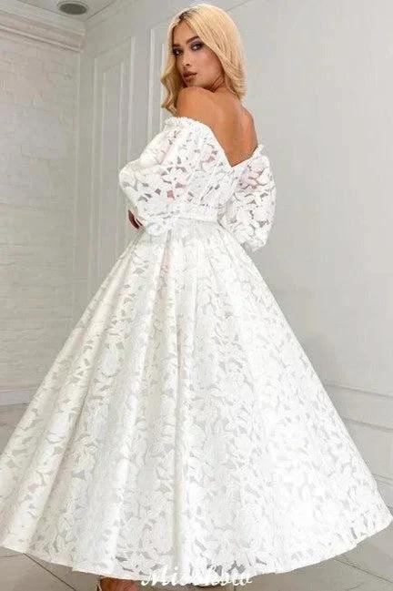 Beautiful Long A-line Off-the-shoulder Long Sleeves Lace Wedding Dress by misshow.com