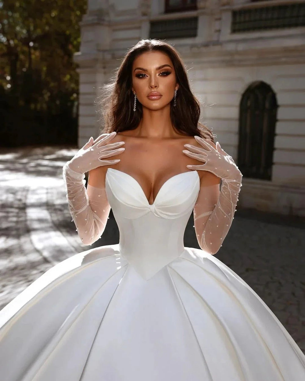 Beautiful Long White A-line Satin Sleeveless Ball Gown Wedding Dress by misshow.com