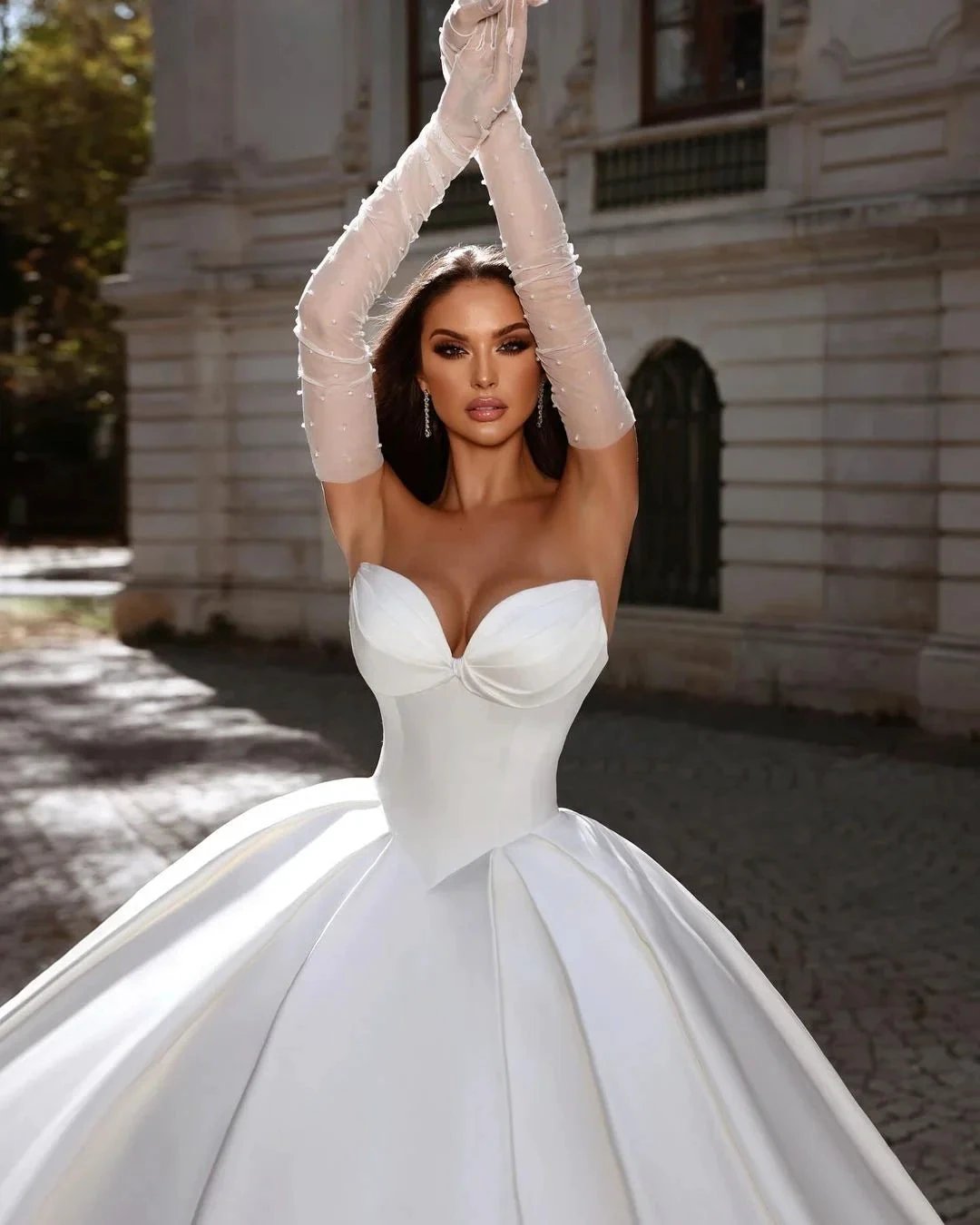 Beautiful Long White A-line Satin Sleeveless Ball Gown Wedding Dress by misshow.com