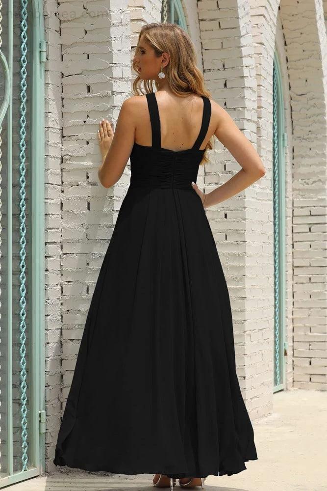Numbersea Women Halter Chiffon Bridesmaid Dress A-line Long Formal Prom Gown SEA28015 by numbersea