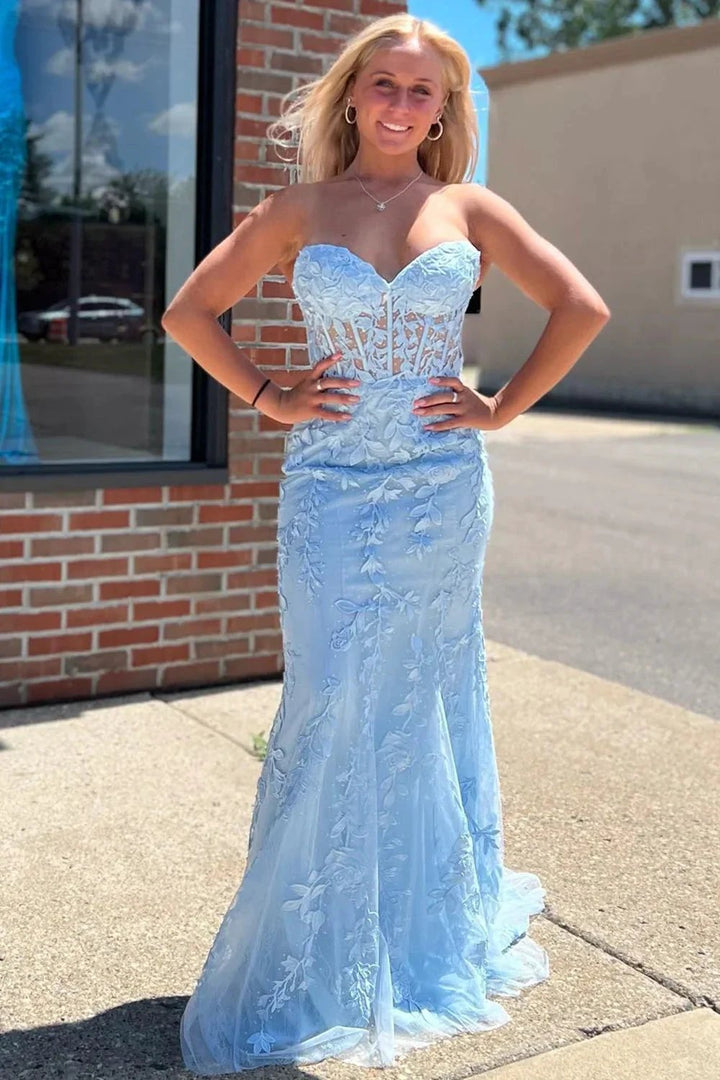 Black Strapless Mermaid Prom Dress With Lace Appliques PSK460 by pgmdress