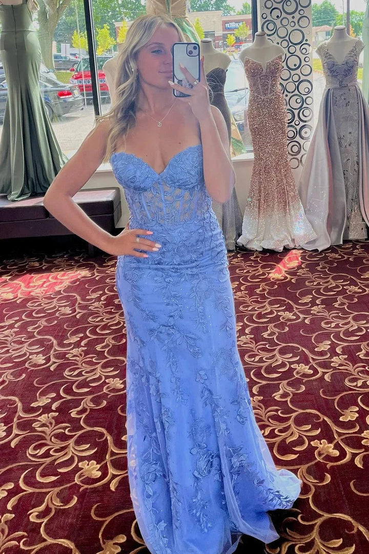 Black Strapless Mermaid Prom Dress With Lace Appliques PSK460 by pgmdress