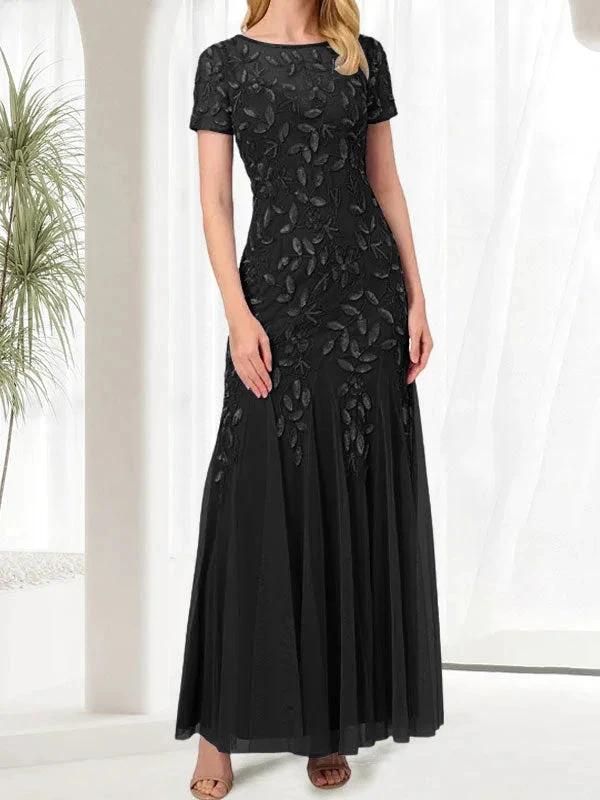 Blue Mermaid Round Neck Long Mother of the Bride Dress With Beadings by Dreamylily