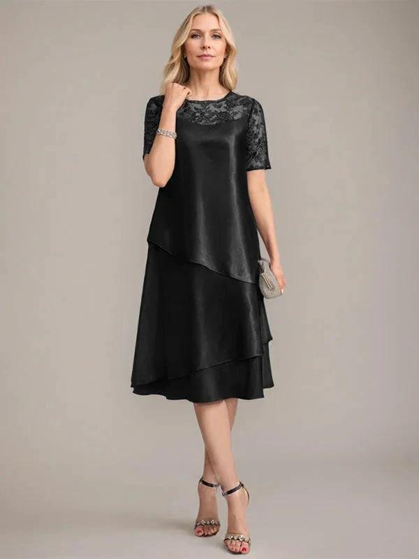 A-Line Scoop Knee-Length Mother of the Bride Dress With Applique &amp; Sequins by Dreamylily