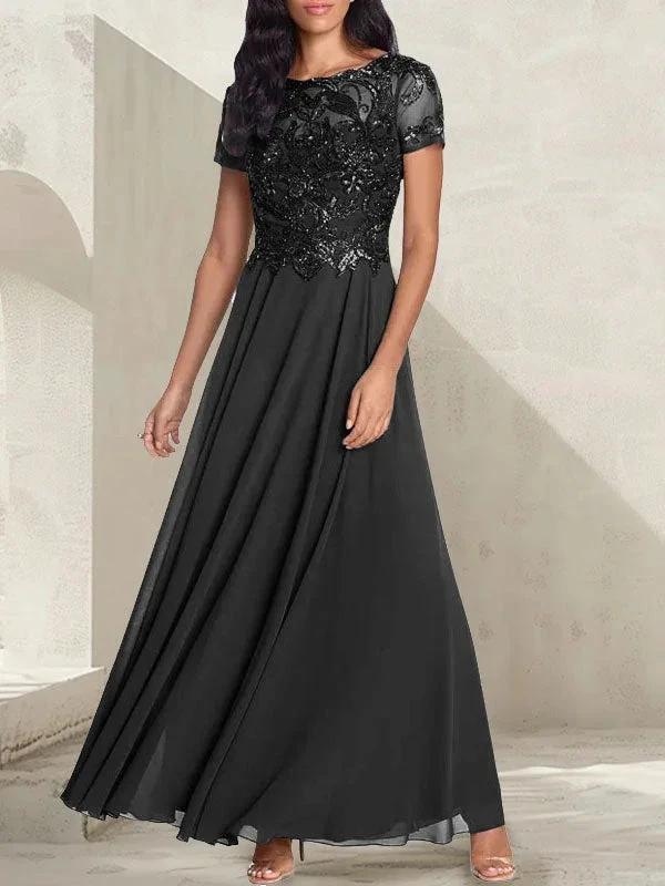 Charcoal Grey A-Line Scoop Long Mother of the Bride Dress With Beadings by Dreamylily