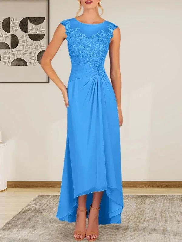 Champagne A-Line Scoop Lace Chiffon Dress by Dreamylily