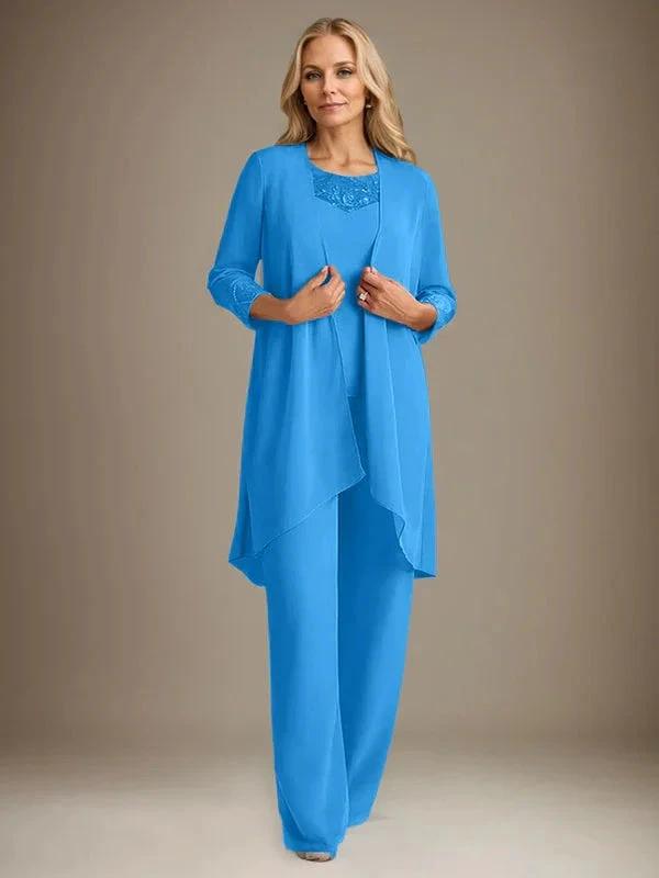 Chiffon Scoop Long Sleeves Mother Of The Bride Pantsuits With Jacket by Dreamylily