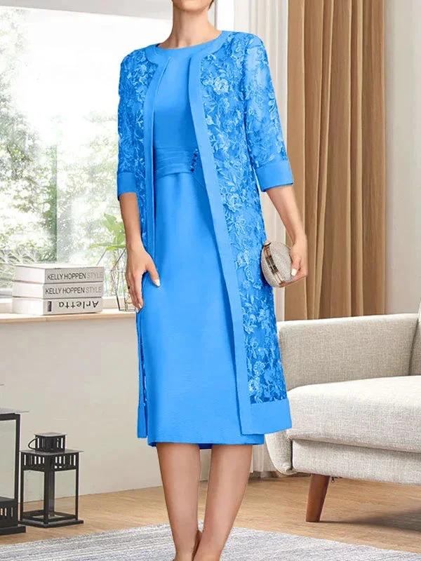 Sheath/Column Scoop Knee-Length Chiffon Mother of the Bride Dress With Pleated Sequins by Dreamylily